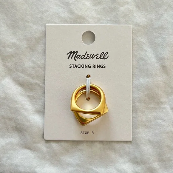 NWT Madewell Droplet Stacking Ring Set Gold Plated Brass Women’s Size 8 - Picture 7 of 8
